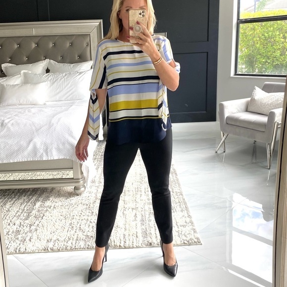 Ann Taylor Tie sleeve blouse blue white striped shirt in size MP good condition - Picture 2 of 16